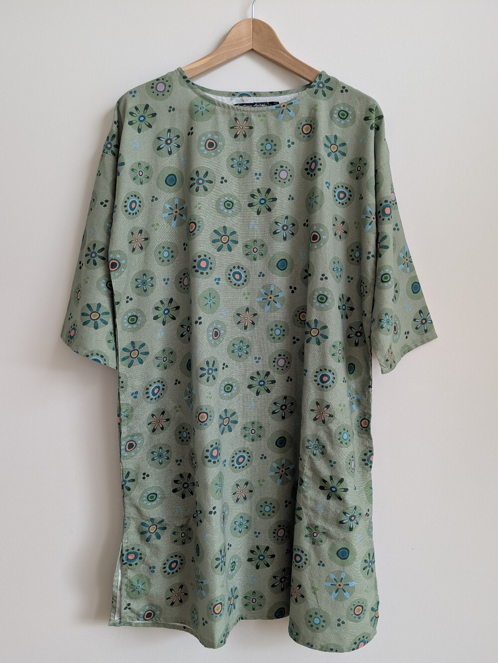 Gudrun Sjoden 100% Organic Cotton Green Mini Dress Elbow Sleeves Small